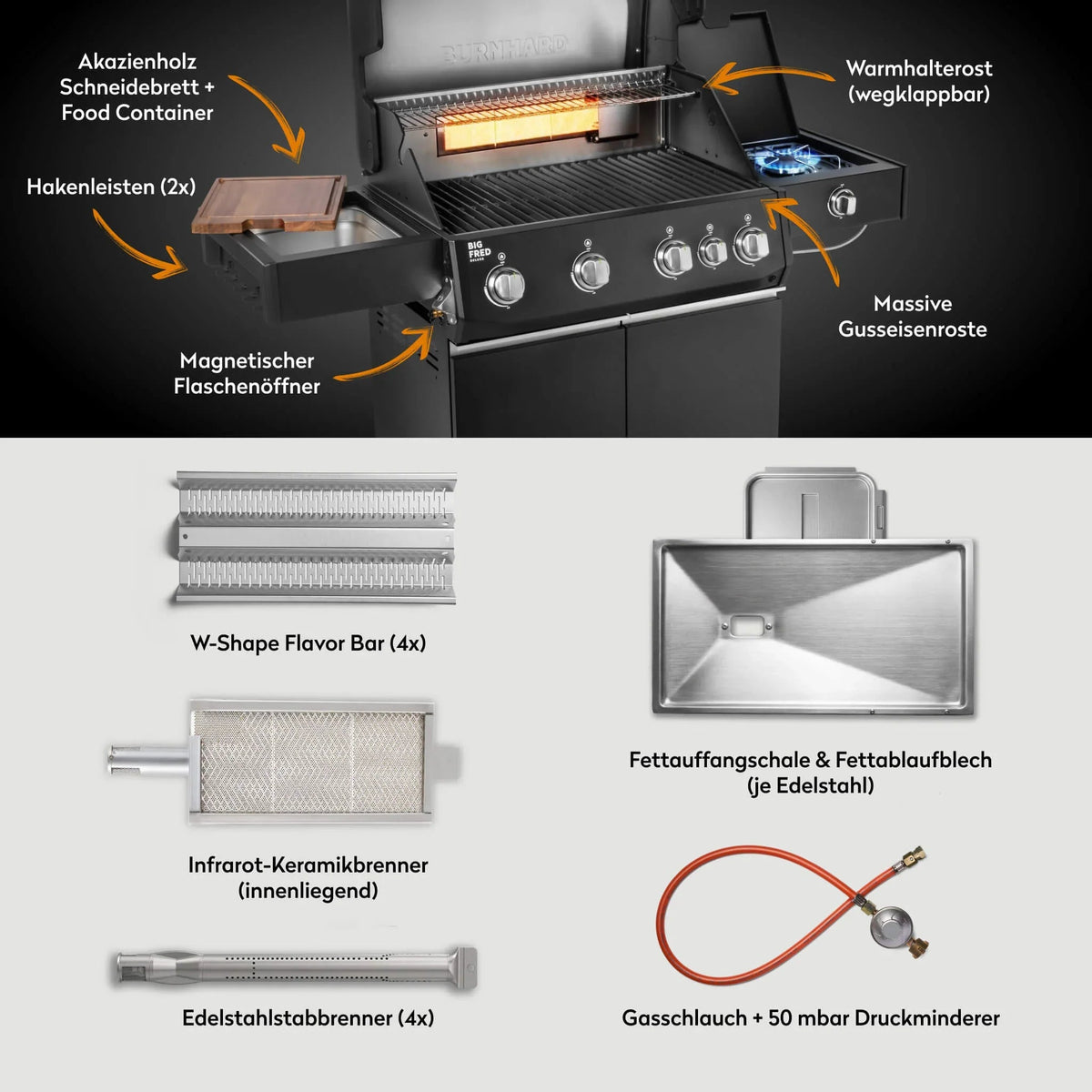 Burnhard Big FRED Deluxe Gasgrill Black Edition 4 - Brenner mit Gusseisenrost Series 4 - grillstir.comBurnhard Big FRED Deluxe Gasgrill Black Edition 4 - Brenner mit Gusseisenrost Series 4Burnhardgrillstir.com