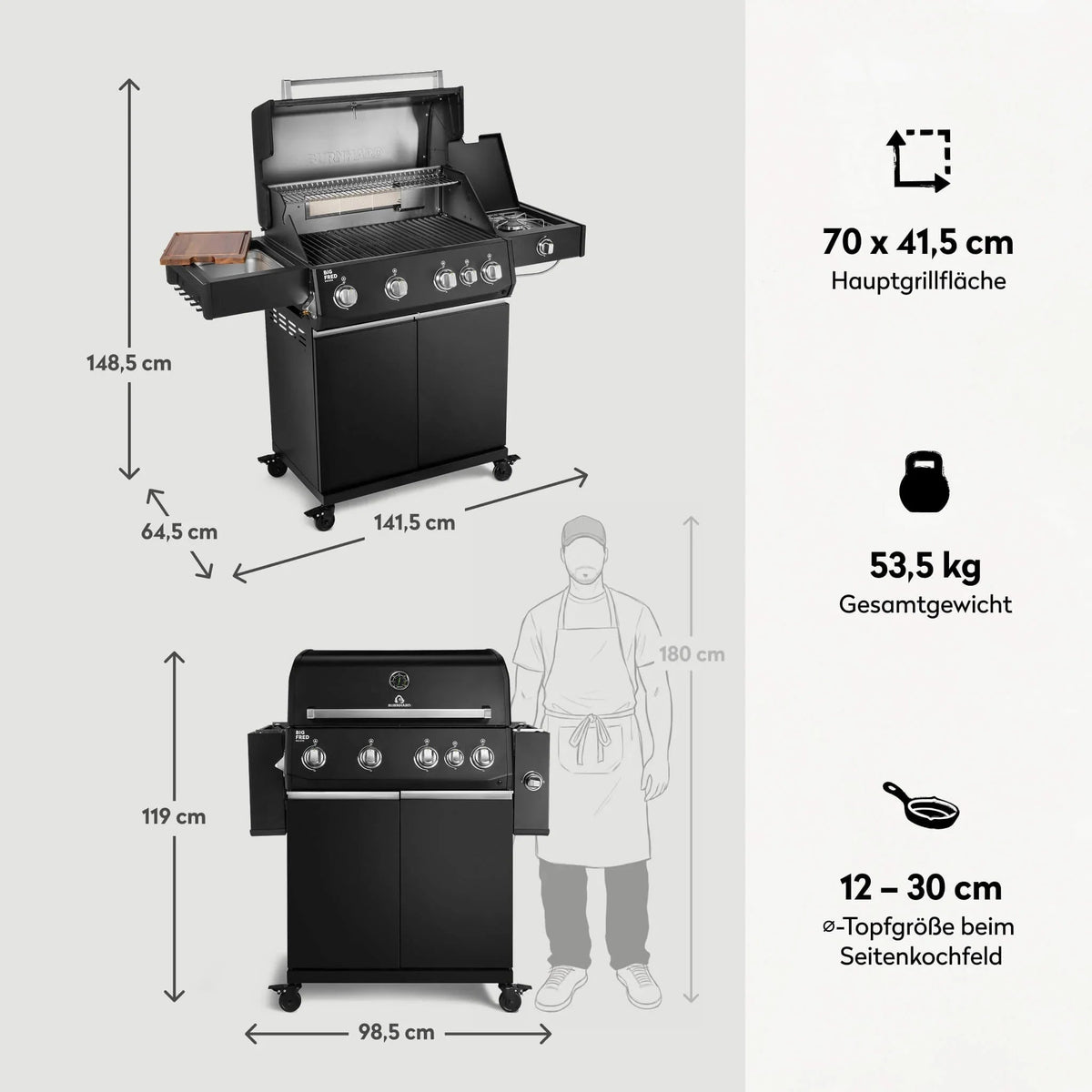 Burnhard Big FRED Deluxe Gasgrill Black Edition 4 - Brenner mit Gusseisenrost Series 4 - grillstir.comBurnhard Big FRED Deluxe Gasgrill Black Edition 4 - Brenner mit Gusseisenrost Series 4Burnhardgrillstir.com