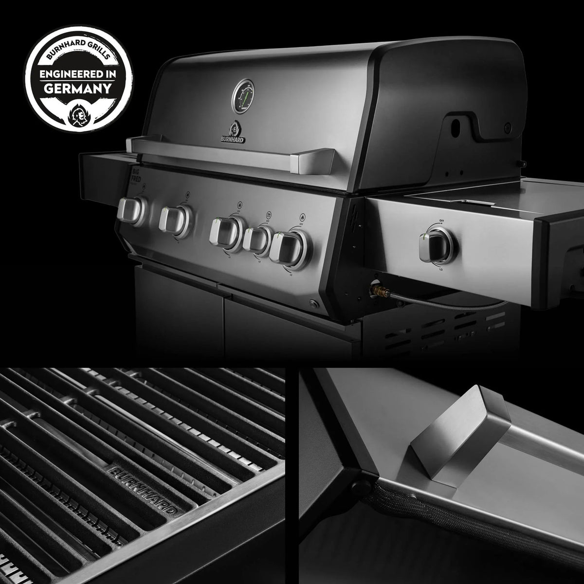 Burnhard Big FRED Deluxe+ Gasgrill Edelstahl 4 - Brenner mit Gusseisenrost Series 4 - grillstir.comBurnhard Big FRED Deluxe+ Gasgrill Edelstahl 4 - Brenner mit Gusseisenrost Series 4Burnhardgrillstir.com