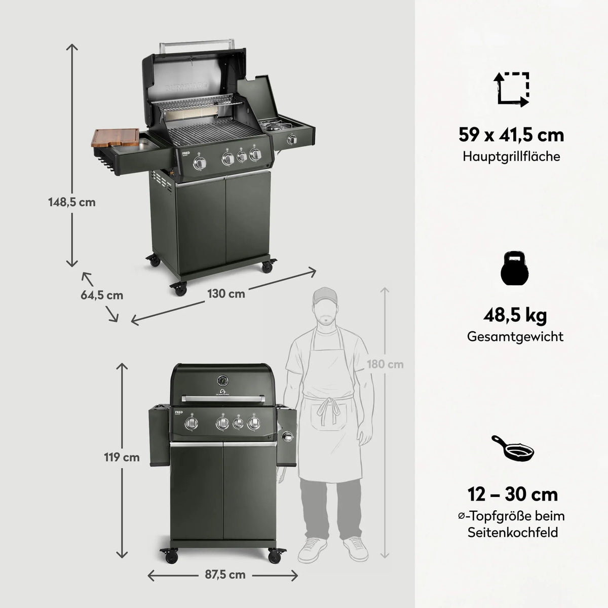 Burnhard FRED Deluxe Gasgrill 3 - Brenner Green Edition mit Edelstahlrost Series 4 - grillstir.comBurnhard FRED Deluxe Gasgrill 3 - Brenner Green Edition mit Edelstahlrost Series 4Burnhardgrillstir.com