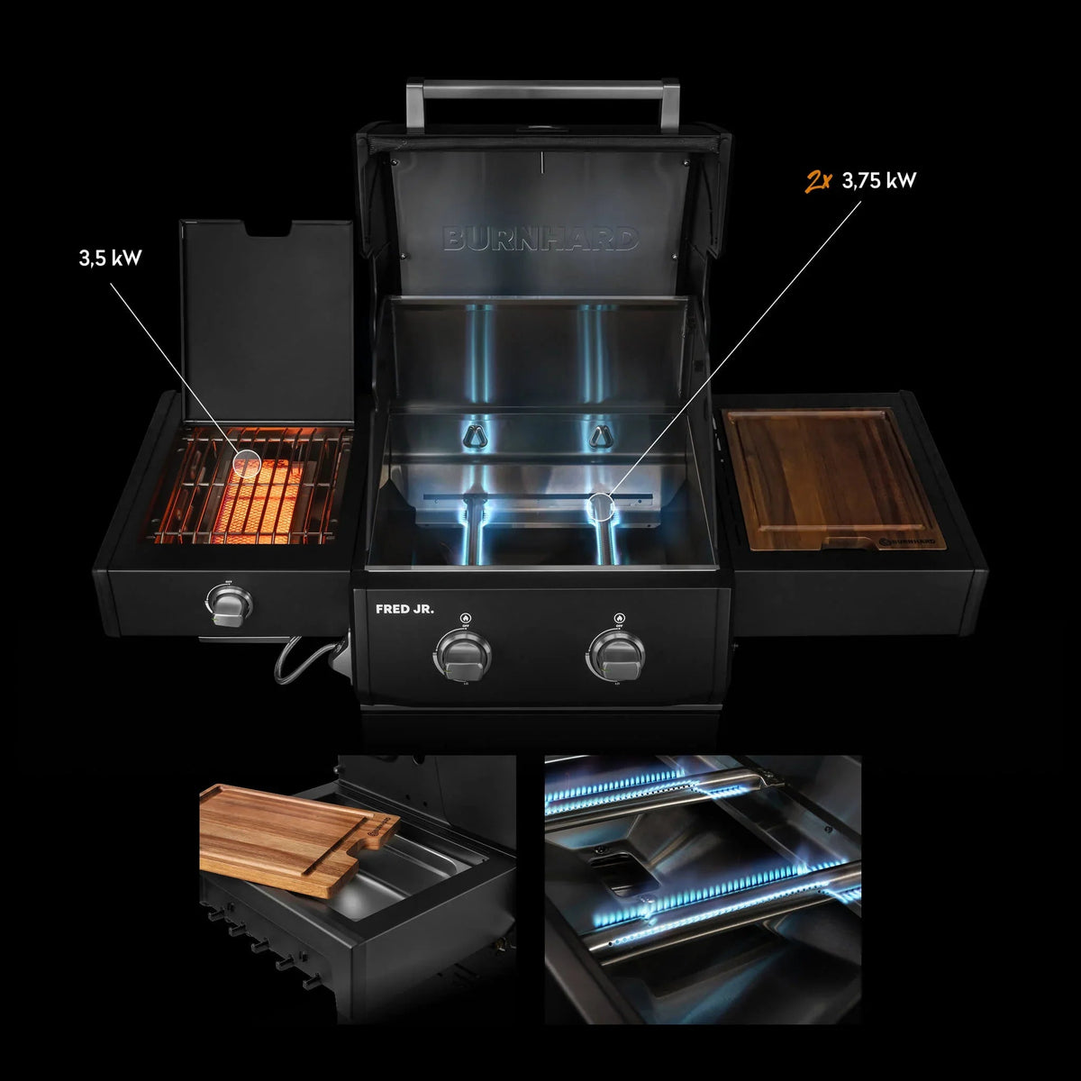 Burnhard FRED Jr. Deluxe Gasgrill Black Edition 2 - Brenner mit Gussrost Series 4 - grillstir.comBurnhard FRED Jr. Deluxe Gasgrill Black Edition 2 - Brenner mit Gussrost Series 4Burnhardgrillstir.com