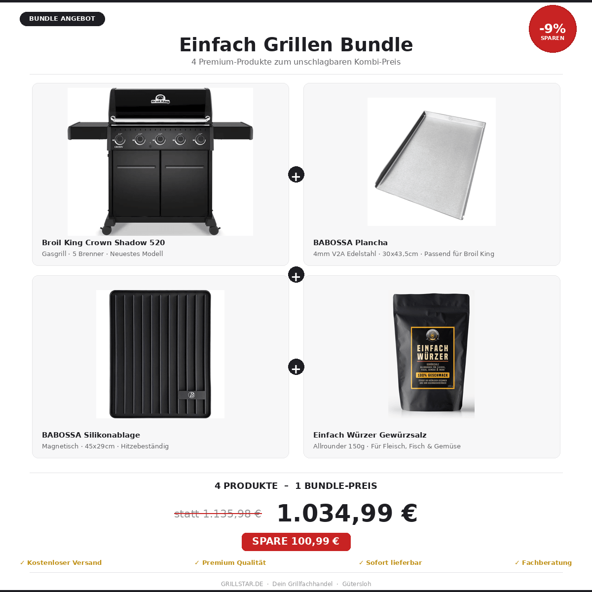 Einfach Grillen Bundle | Broil King Crown Shadow 520 | Einfach Würzer | BABOSSA Plancha | BABOSSA Silikonablage - grillstir.comEinfach Grillen Bundle | Broil King Crown Shadow 520 | Einfach Würzer | BABOSSA Plancha | BABOSSA SilikonablageGrillsBroil Kinggrillstir.com