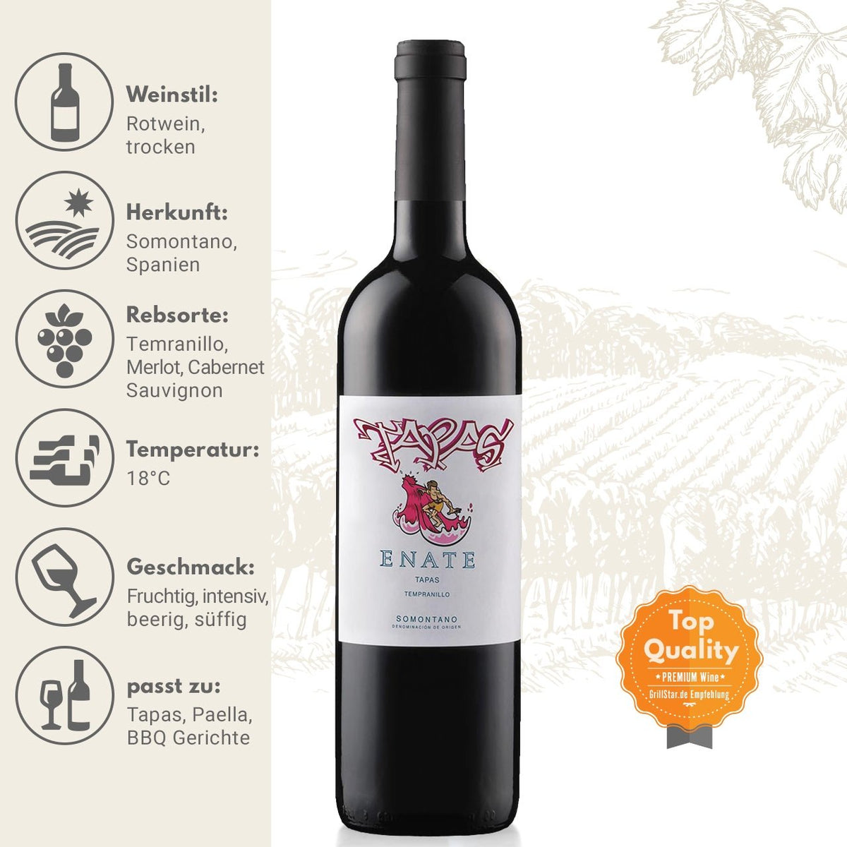 Enate "Tapas Tempranillo DO" Rotwein - grillstir.comEnate "Tapas Tempranillo DO" RotweinEnategrillstir.com2060398425961300006