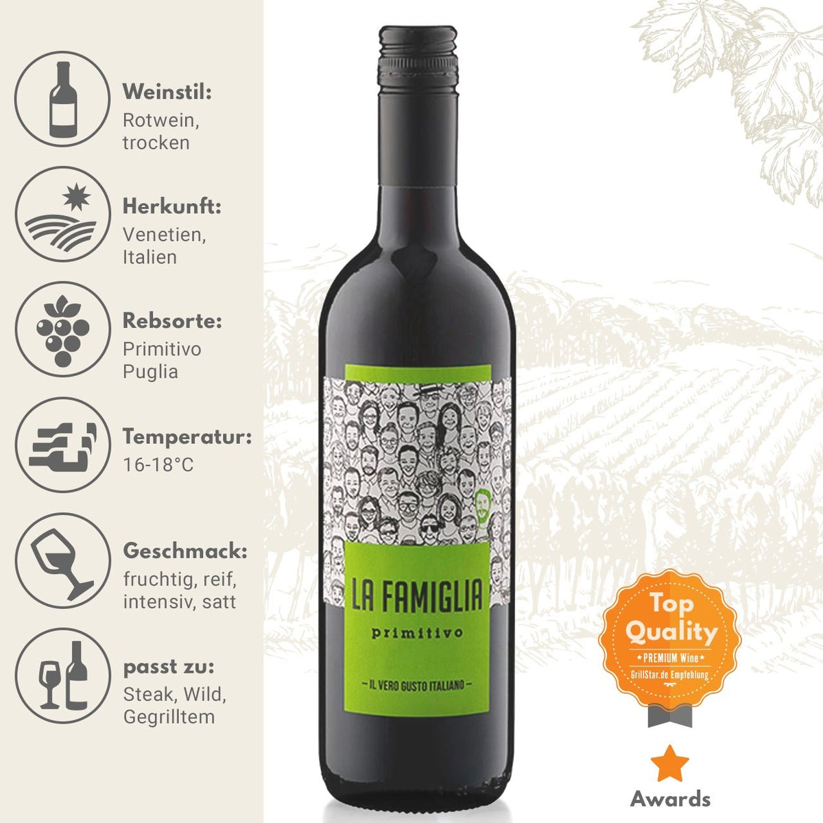 LA FAMIGLIA "Primitivo" - Rotwein - grillstir.comLA FAMIGLIA "Primitivo" - RotweinLA FAMIGLIAgrillstir.com1052078003969009949