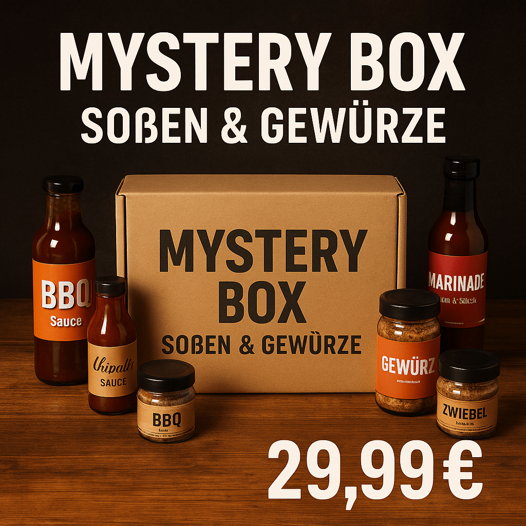 Mystery Box – Soßen & Gewürze im Wert von 60€ (MHD - Ware) - grillstir.comMystery Box – Soßen & Gewürze im Wert von 60€ (MHD - Ware)GewürzeGrillstargrillstir.com