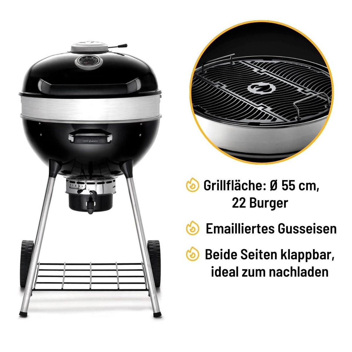 Napoleon PRO Holzkohle Kugelgrill, Ø 57 cm - grillstir.comNapoleon PRO Holzkohle Kugelgrill, Ø 57 cmNapoleongrillstir.comPRO22K - LEG - 30629162147011