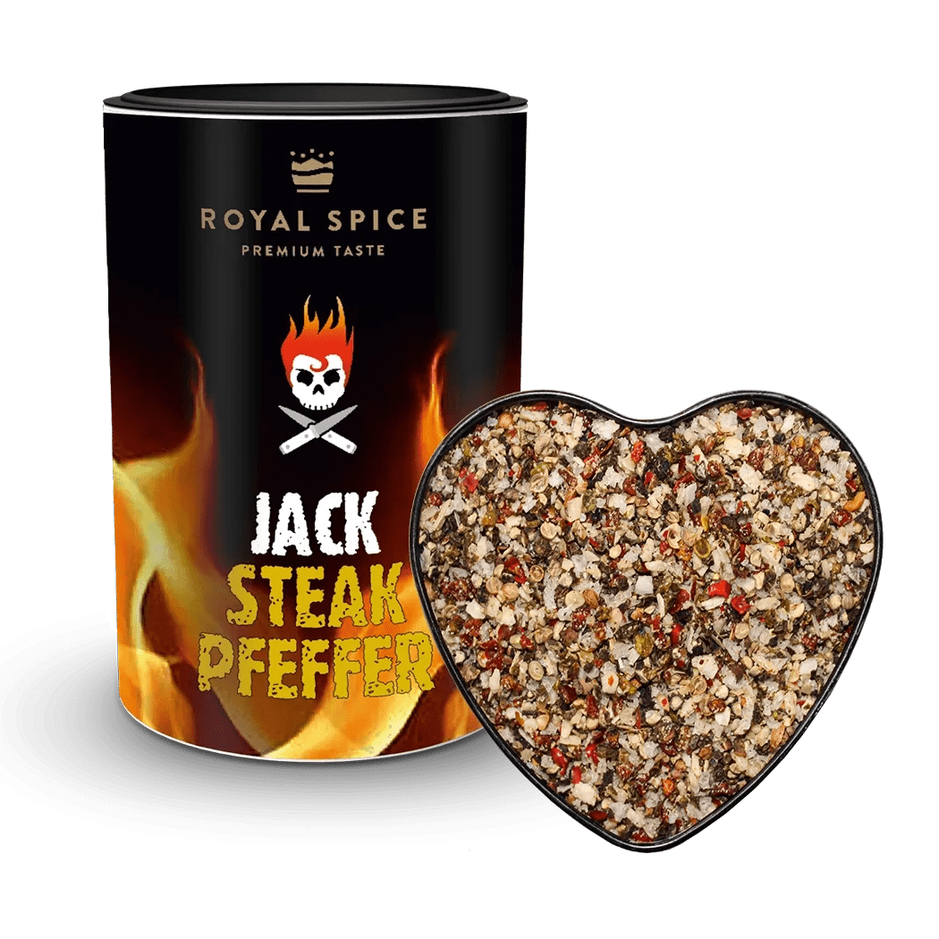 Royal Spice Jack Steakpfeffer Gewürzzubereitung, 90g Dose - grillstir.comRoyal Spice Jack Steakpfeffer Gewürzzubereitung, 90g DoseGewürzeRoyal Spicegrillstir.com