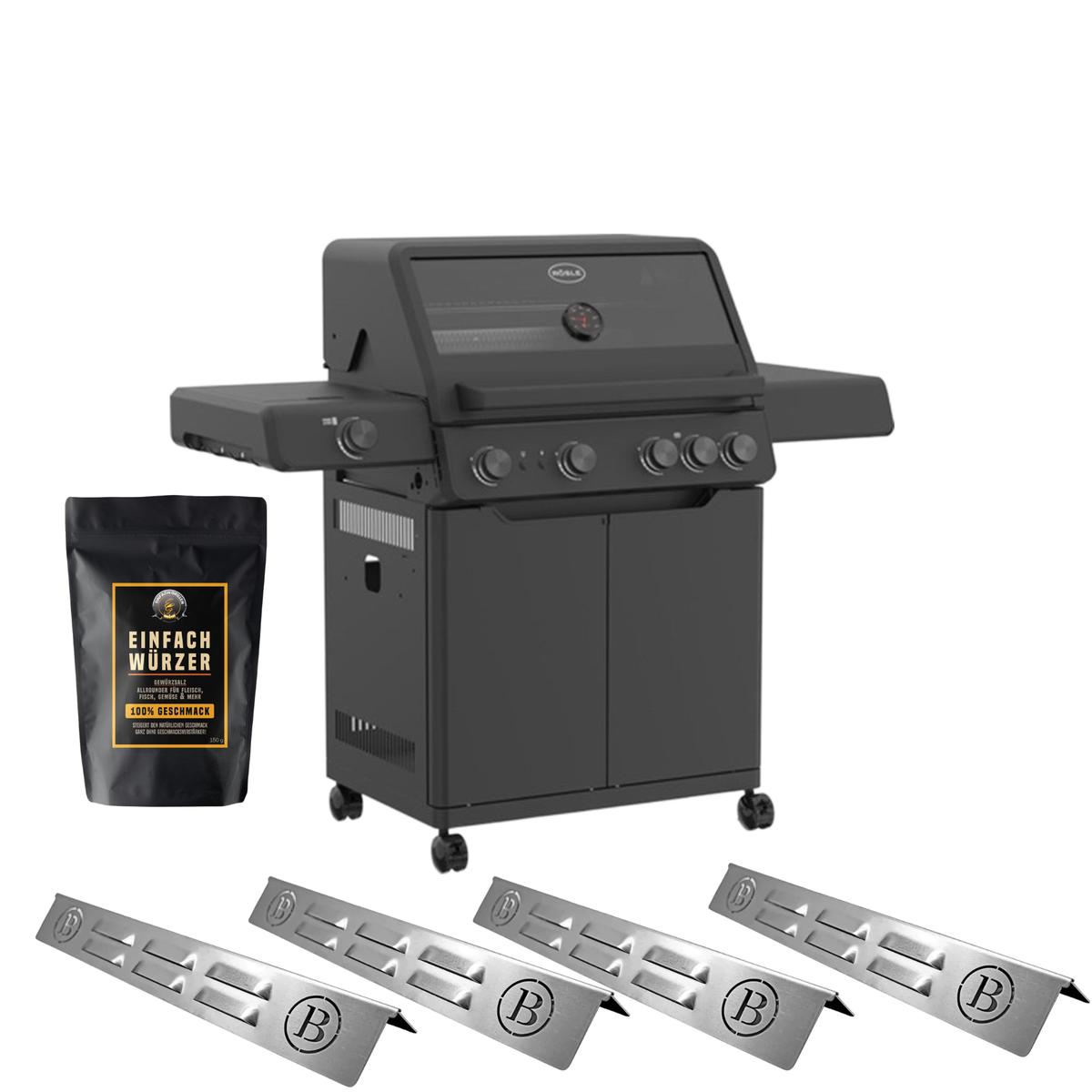 Einfach Grillen Bundle - Rösle AllFlame Hero 4 mit Einfach Würzer und BABOSSA Flammschutzblechen