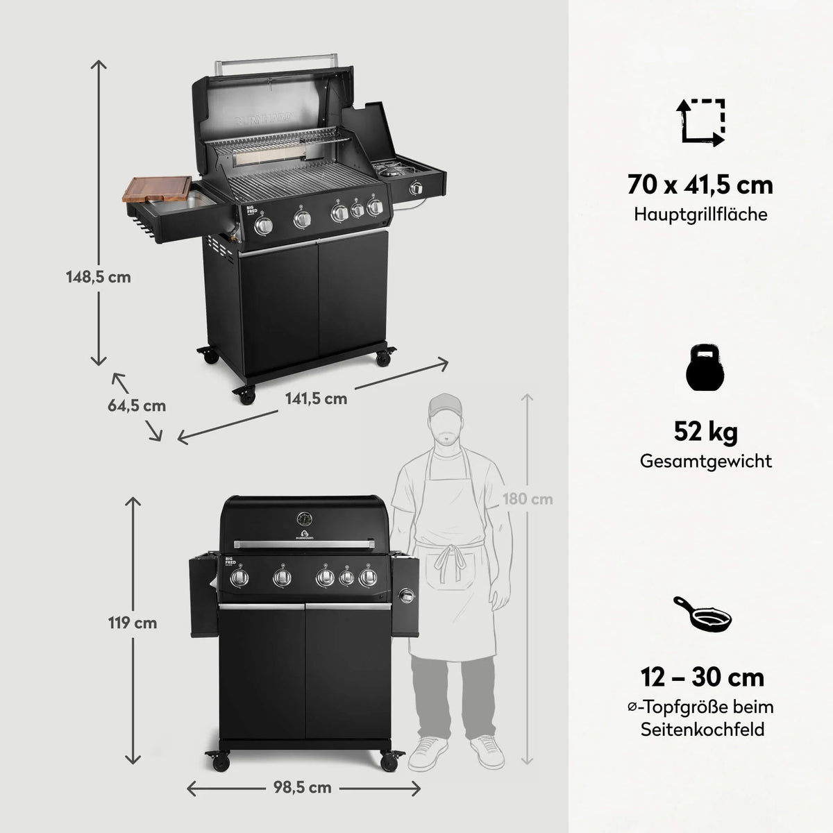Burnhard Big FRED Deluxe Gasgrill Black Edition 4 - Brenner mit Edelstahlrost Series 4 - grillstir.comBurnhard Big FRED Deluxe Gasgrill Black Edition 4 - Brenner mit Edelstahlrost Series 4Burnhardgrillstir.com