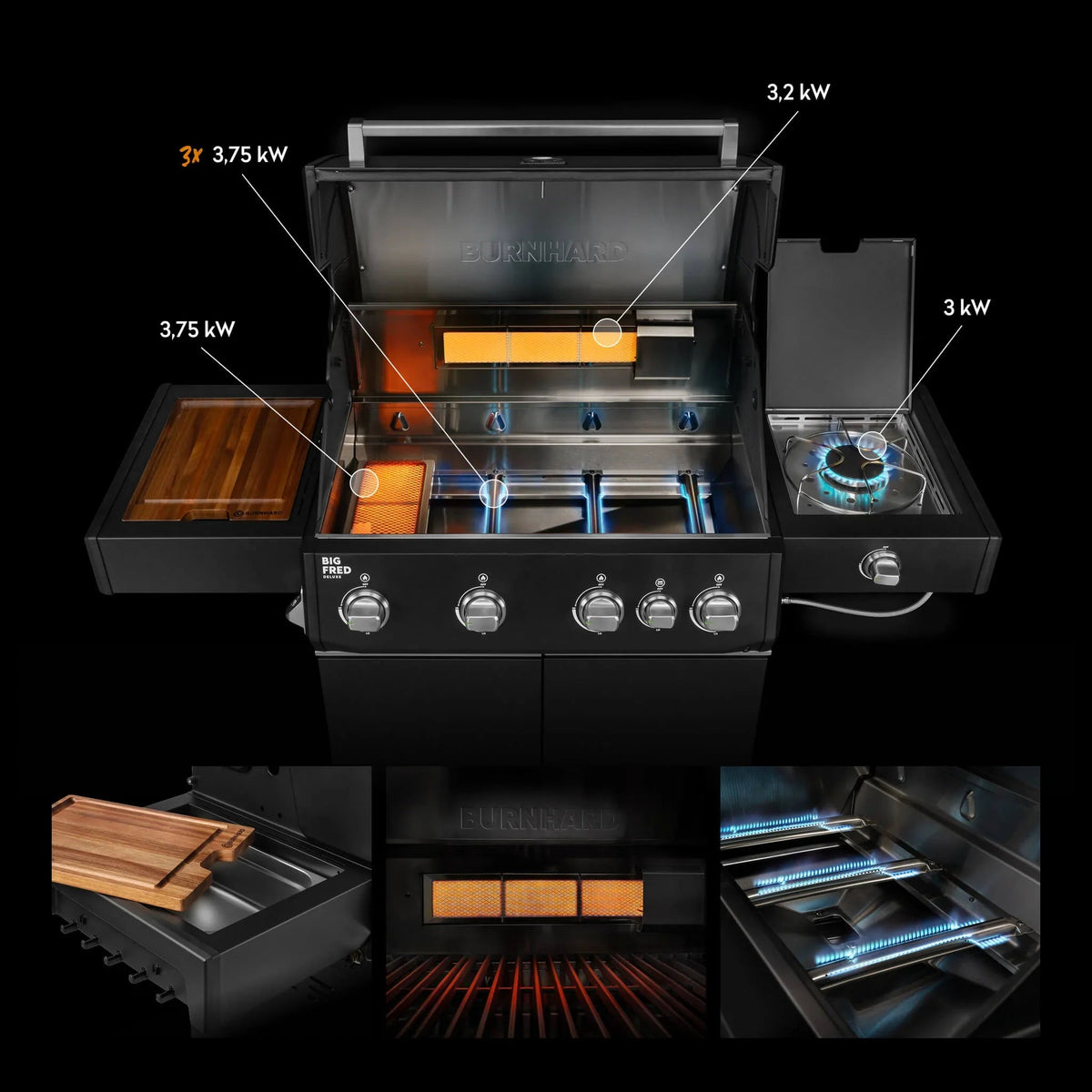 Burnhard Big FRED Deluxe Gasgrill Black Edition 4 - Brenner mit Edelstahlrost Series 4 - grillstir.comBurnhard Big FRED Deluxe Gasgrill Black Edition 4 - Brenner mit Edelstahlrost Series 4Burnhardgrillstir.com