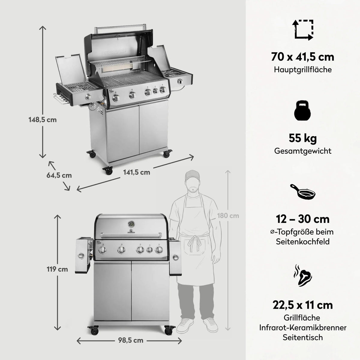 Burnhard Big FRED Deluxe+ Gasgrill Edelstahl 4 - Brenner mit Edelstahlrost Series 4 - grillstir.comBurnhard Big FRED Deluxe+ Gasgrill Edelstahl 4 - Brenner mit Edelstahlrost Series 4Burnhardgrillstir.com