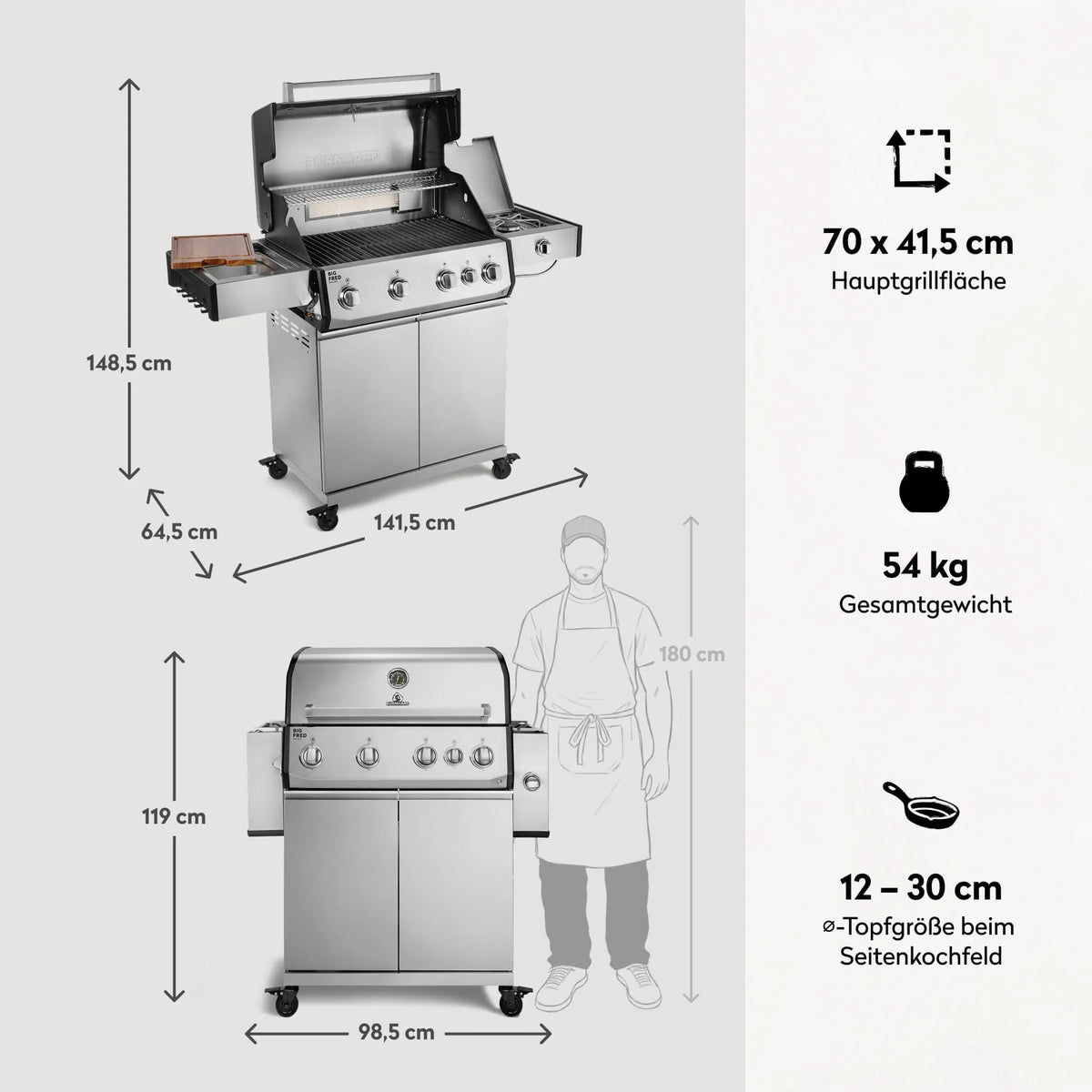 Burnhard Big FRED Deluxe Gasgrill Edelstahl 4 - Brenner mit Gusseisenrost Series 4 - grillstir.comBurnhard Big FRED Deluxe Gasgrill Edelstahl 4 - Brenner mit Gusseisenrost Series 4Burnhardgrillstir.com