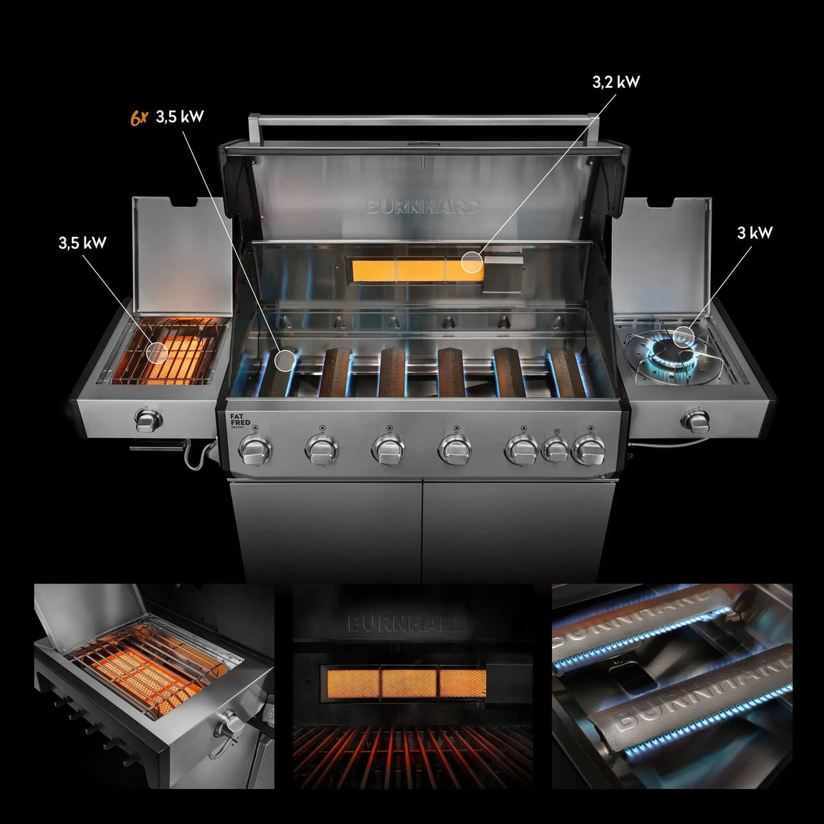 Burnhard Fat FRED Deluxe+ Gasgrill 6 - Brenner Edelstahl mit Edelstahlrost Series 4 - grillstir.comBurnhard Fat FRED Deluxe+ Gasgrill 6 - Brenner Edelstahl mit Edelstahlrost Series 4Burnhardgrillstir.com