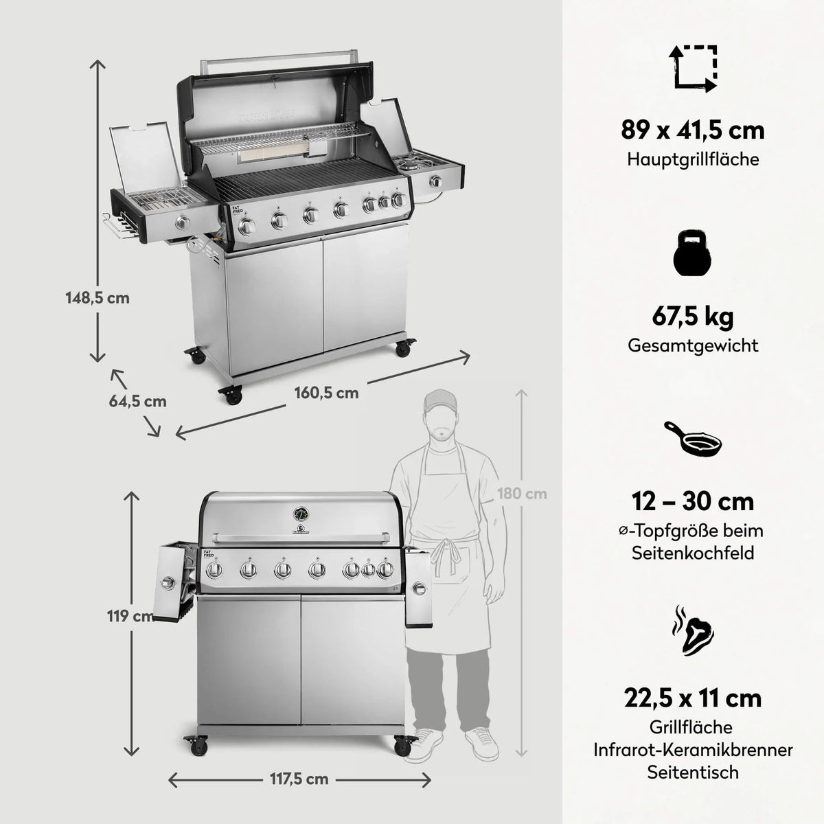 Burnhard Fat FRED Deluxe+ Gasgrill 6 - Brenner Edelstahl mit Gusseisenrost Series 4 - grillstir.comBurnhard Fat FRED Deluxe+ Gasgrill 6 - Brenner Edelstahl mit Gusseisenrost Series 4Burnhardgrillstir.com