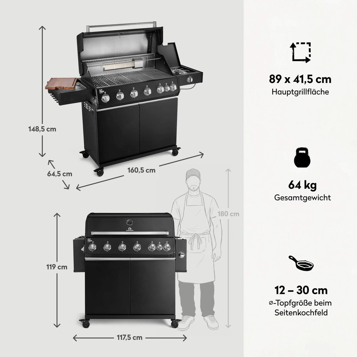 Burnhard Fat FRED Deluxe Gasgrill Black Edition 6 - Brenner mit Edelstahlrost (Series 4) - grillstir.comBurnhard Fat FRED Deluxe Gasgrill Black Edition 6 - Brenner mit Edelstahlrost (Series 4)Burnhardgrillstir.com
