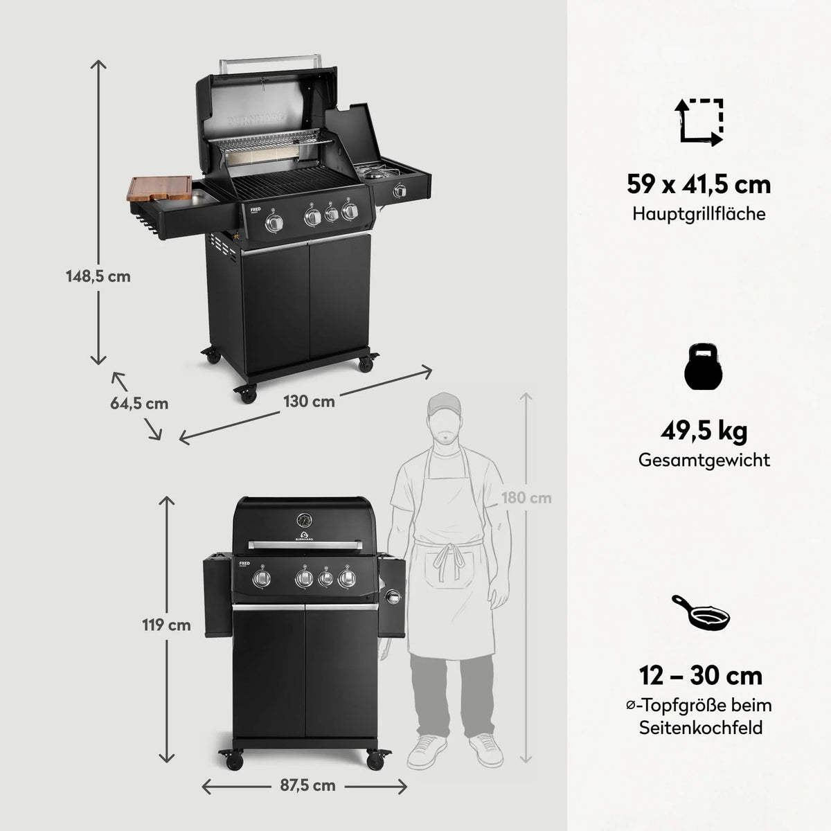 Burnhard FRED Deluxe Gasgrill 3 - Brenner Black Edition mit Gusseisenrost Series 4 - grillstir.comBurnhard FRED Deluxe Gasgrill 3 - Brenner Black Edition mit Gusseisenrost Series 4Burnhardgrillstir.com