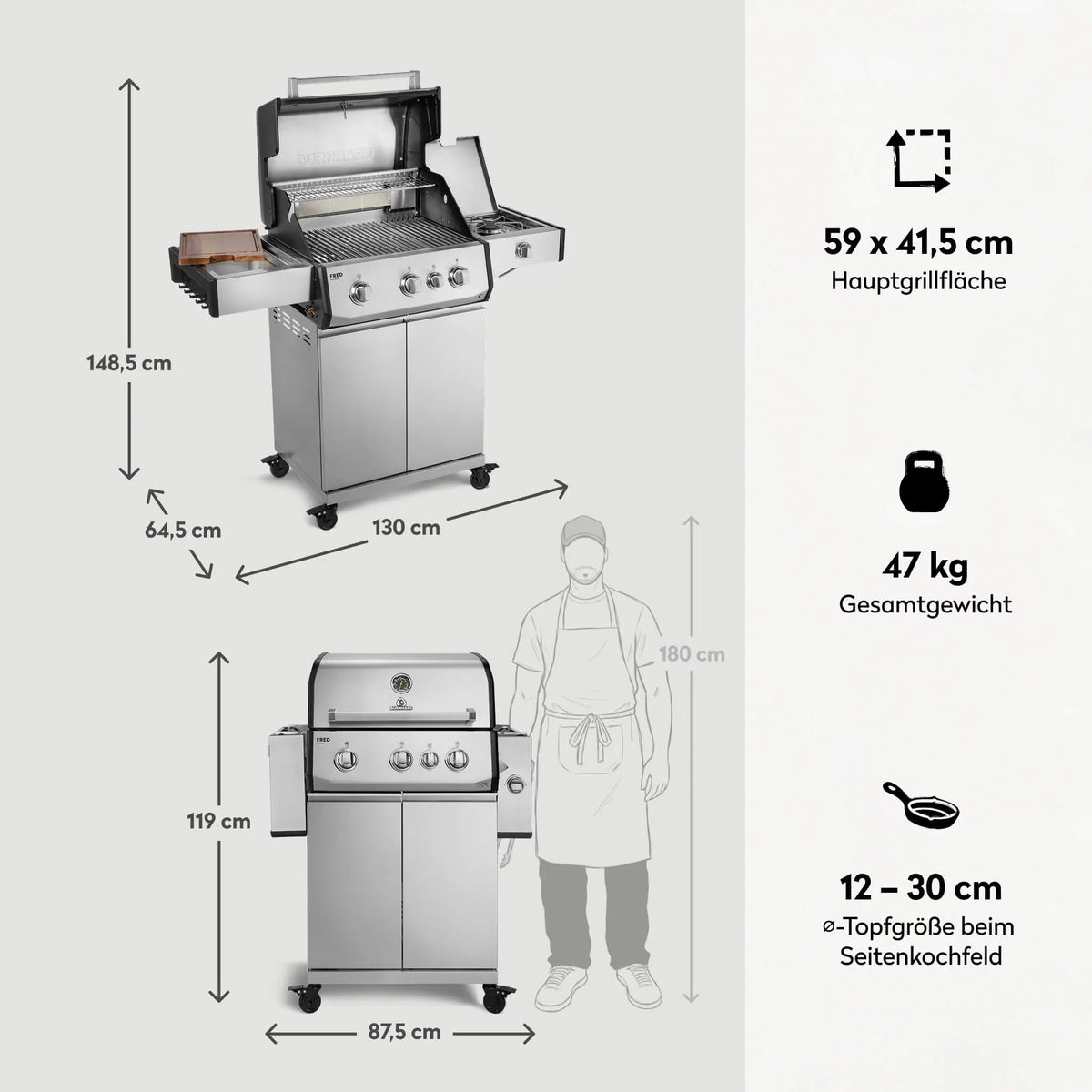 Burnhard FRED Deluxe Gasgrill 3 - Brenner Edelstahl mit Edelstahlrost Series 4 - grillstir.comBurnhard FRED Deluxe Gasgrill 3 - Brenner Edelstahl mit Edelstahlrost Series 4Burnhardgrillstir.com