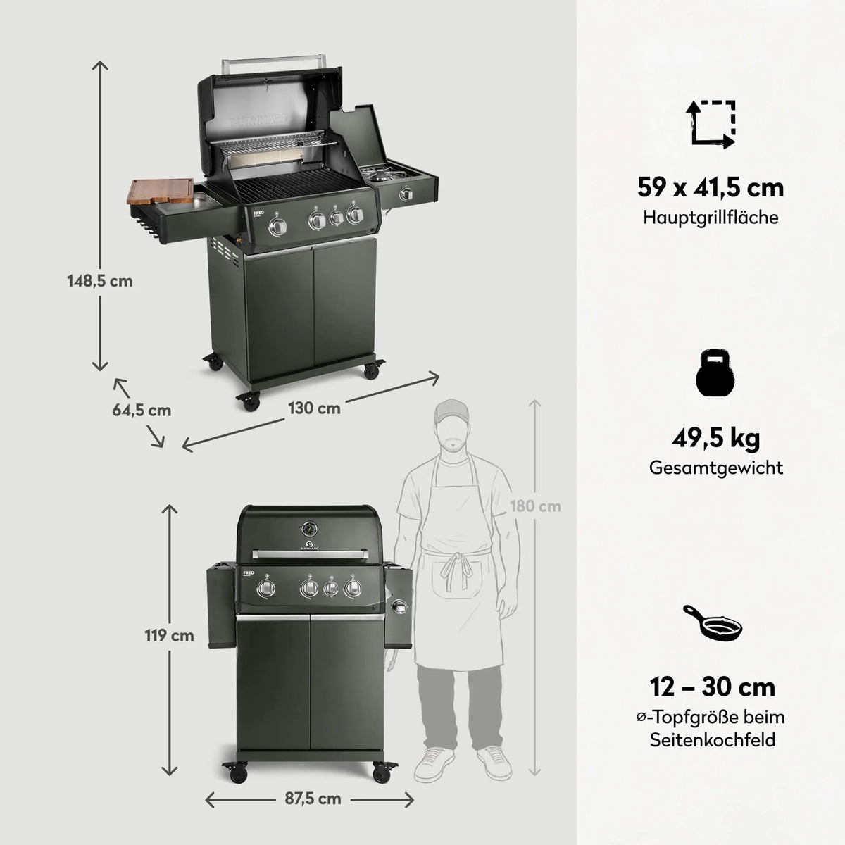 Burnhard FRED Deluxe Gasgrill 3 - Brenner Green Edition mit Gusseisenrost Series 4 - grillstir.comBurnhard FRED Deluxe Gasgrill 3 - Brenner Green Edition mit Gusseisenrost Series 4Burnhardgrillstir.com