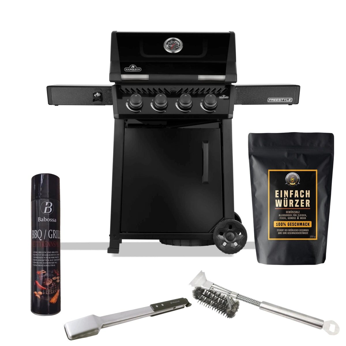 Einfach Grillen Bundle - Napoleon Freestyle 425 (2026), inkl. Einfach Würzer, BABOSSA Grillbürste & Fetttrennspray, Broil King Imperial Grillzange - grillstir.comEinfach Grillen Bundle - Napoleon Freestyle 425 (2026), inkl. Einfach Würzer, BABOSSA Grillbürste & Fetttrennspray, Broil King Imperial GrillzangeGrillbundleEinfach Grillengrillstir.com