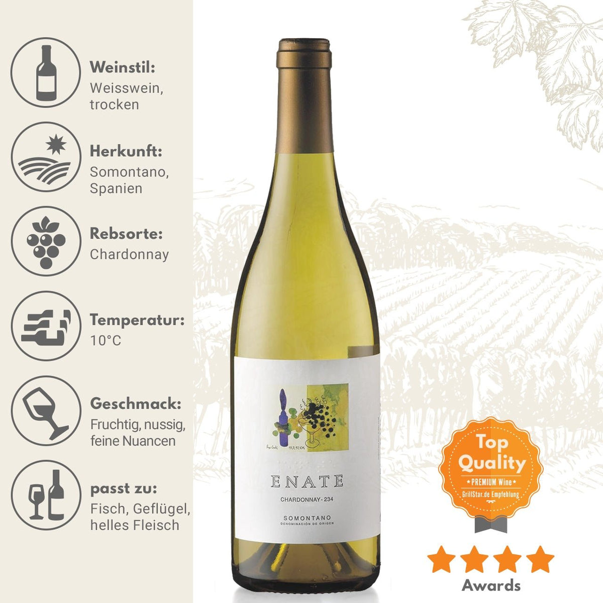 Enate "Chardonnay 234 DO" Weißwein - grillstir.comEnate "Chardonnay 234 DO" WeißweinEnategrillstir.com2060638425961900008