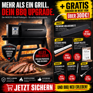 Moesta Sheriff Pelletgrill 2.0 Bundle inkl. schwarzem Ablagebrett, Pellets uvm. - grillstir.comMoesta Sheriff Pelletgrill 2.0 Bundle inkl. schwarzem Ablagebrett, Pellets uvm.Moestagrillstir.com