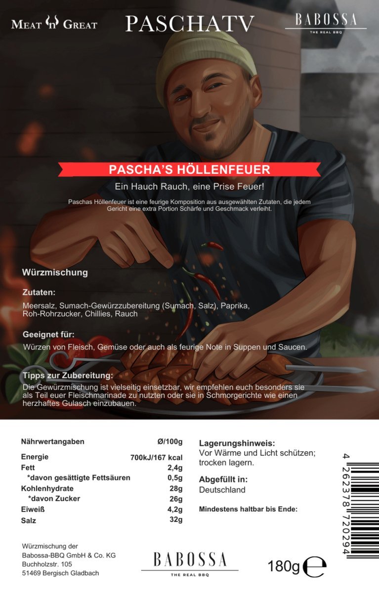 Pascha´s Höllenfeuer | Höllenfeuer Gewürz | PaschaTV | 180g Beutel - grillstir.comPascha´s Höllenfeuer | Höllenfeuer Gewürz | PaschaTV | 180g BeutelBabossagrillstir.comGP_S_014262378720294